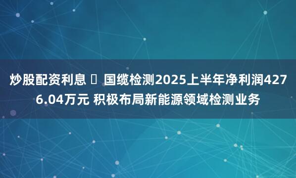 炒股配资利息 ​国缆检测2025上半年净利润4276.04万元 积极布局新能源领域检测业务
